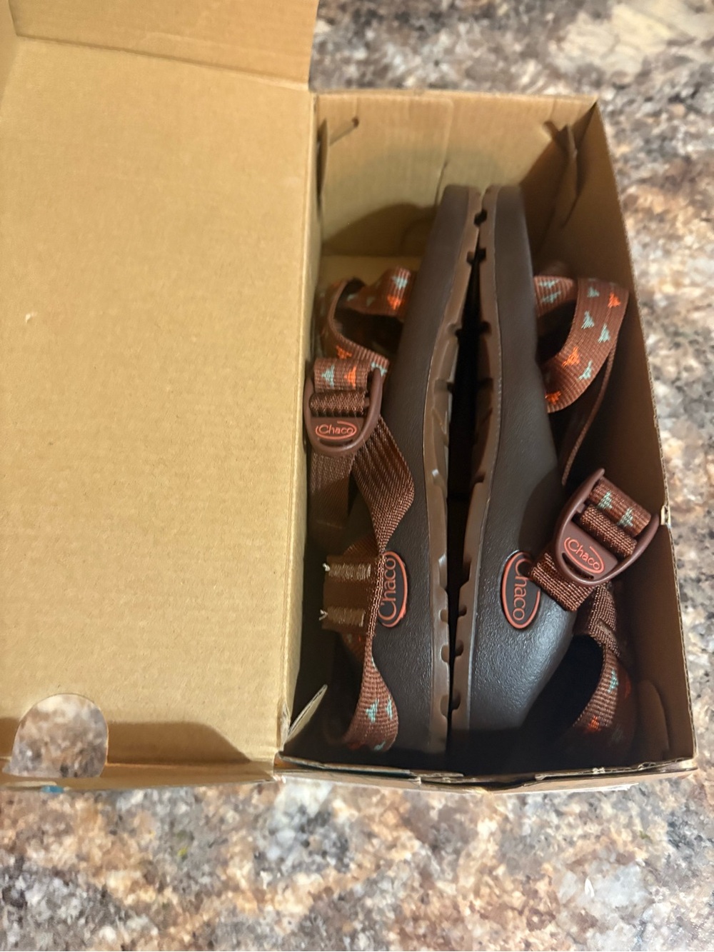 Chaco Brown Sandals with Orange Accent Strap